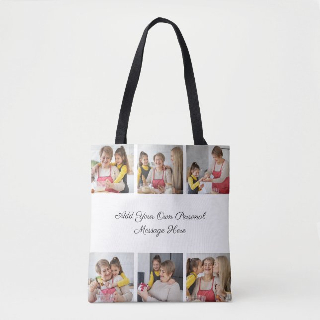Create Your Own 6 Photo Collage Add Your Greeting Tote Bag (Front)