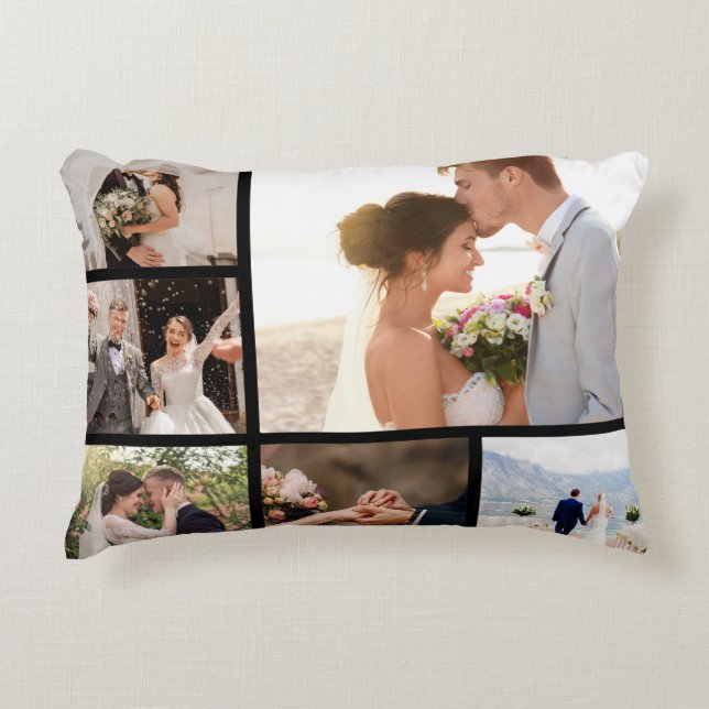 Create Your Own 6 Photo Collage Black Decorative Cushion (Front)