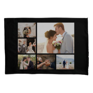 Create Your Own 6 Photo Collage Black Pillowcase