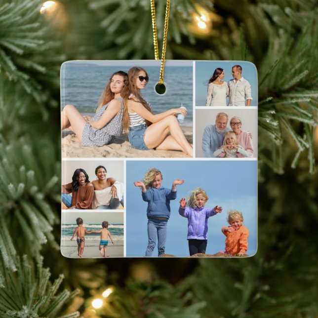 Create Your Own 6 Photo Collage Ceramic Ornament (Tree)