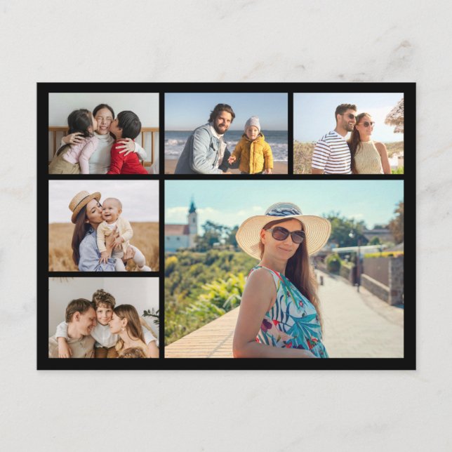 Create Your Own 6 Photo Collage Editable Colour Postcard (Front)