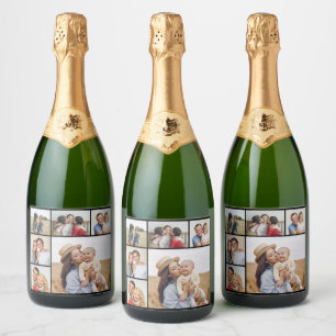 Create Your Own 6 Photo Collage Editable Colour Sparkling Wine Label
