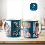 Create Your Own 6 Photo Collage Family Name Blue Coffee Mug<br><div class="desc">Custom photo collage coffee mug to personalise with 6 pictures and family name.</div>