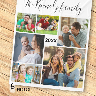 Create Your Own 6 Photo Collage Family Name Fleece Blanket