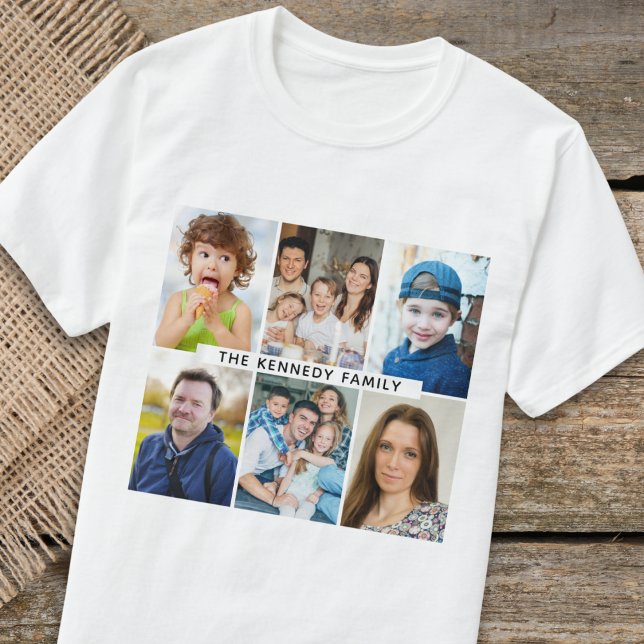 Create Your Own 6 Photo Collage Family Name   T-Shirt (Creator Uploaded)
