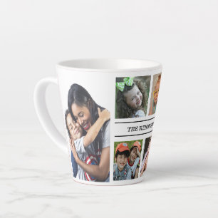 Create Your Own 6 Photo Collage Family Name White Latte Mug