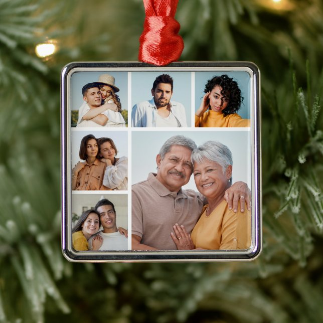 Create Your Own 6 Photo Collage  Metal Ornament (Tree)