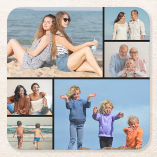 Create Your Own 6 Photo Collage Square Paper Coaster