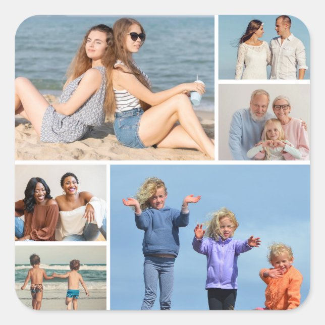Create Your Own 6 Photo Collage Square Sticker (Front)