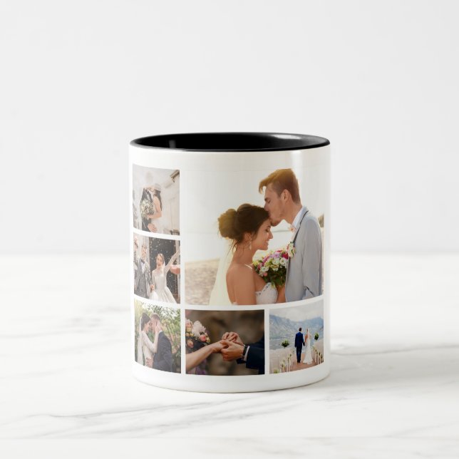 Create Your Own 6 Photo Collage Two-Tone Coffee Mug (Center)