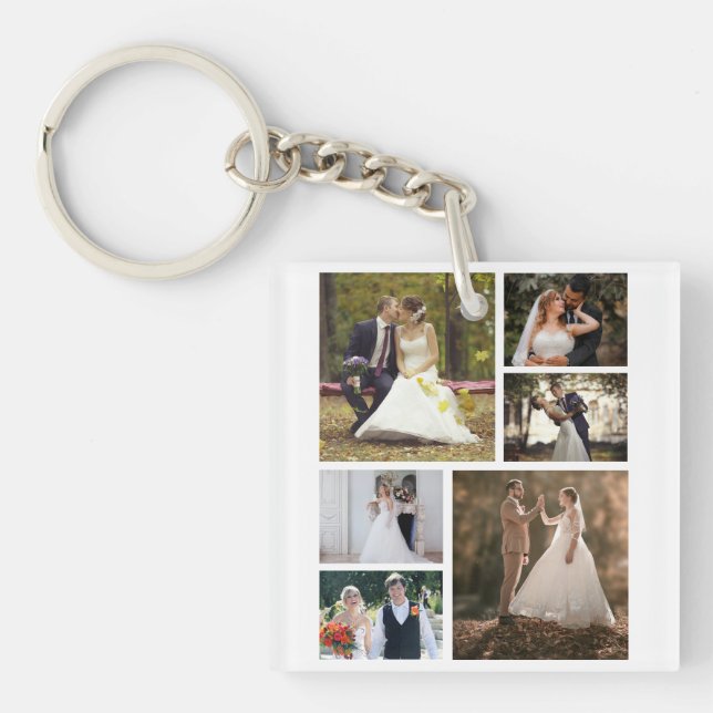 Create Your Own 6 Photo Wedding Collage Key Ring (Front)