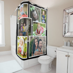 Create Your Own 7 Family Photo Collage Black Shower Curtain
