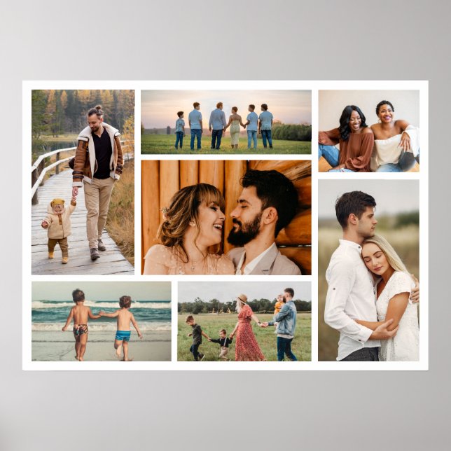 Create Your Own 7 Photo Collage Editable Colour Poster (Front)