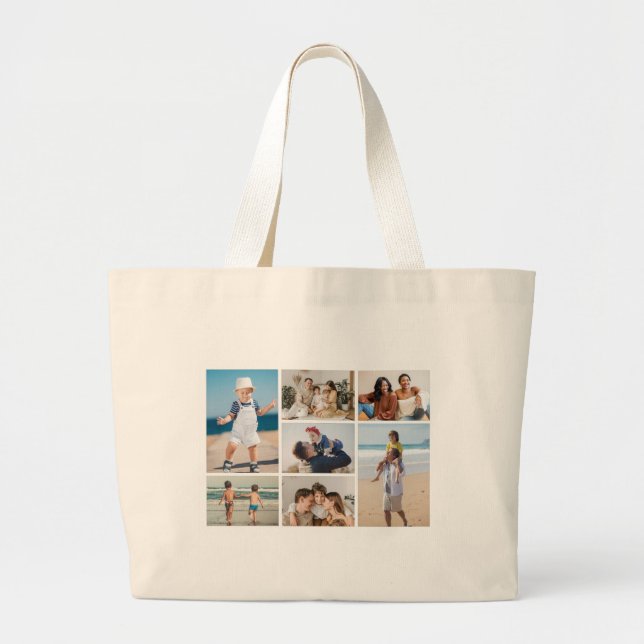 Create Your Own 7 Photo Collage Large Tote Bag (Front)