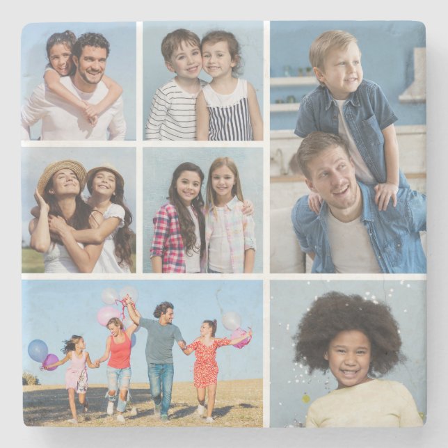  Create Your Own 7 Photo Collage  Stone Coaster (Front)