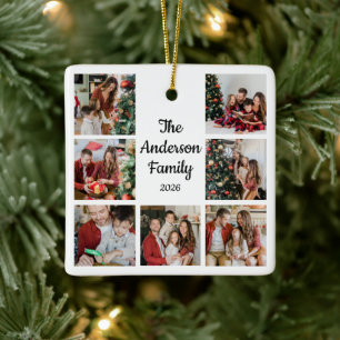 Create Your Own 7 Photo Family Name Ceramic Ornament