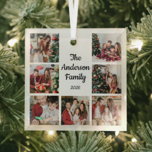 Create Your Own 7 Photo Family Name Glass Tree Decoration