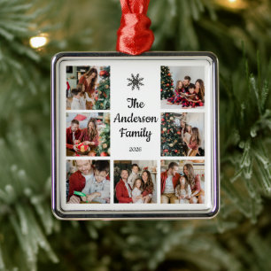 Create Your Own 7 Photo Family Name Metal Ornament