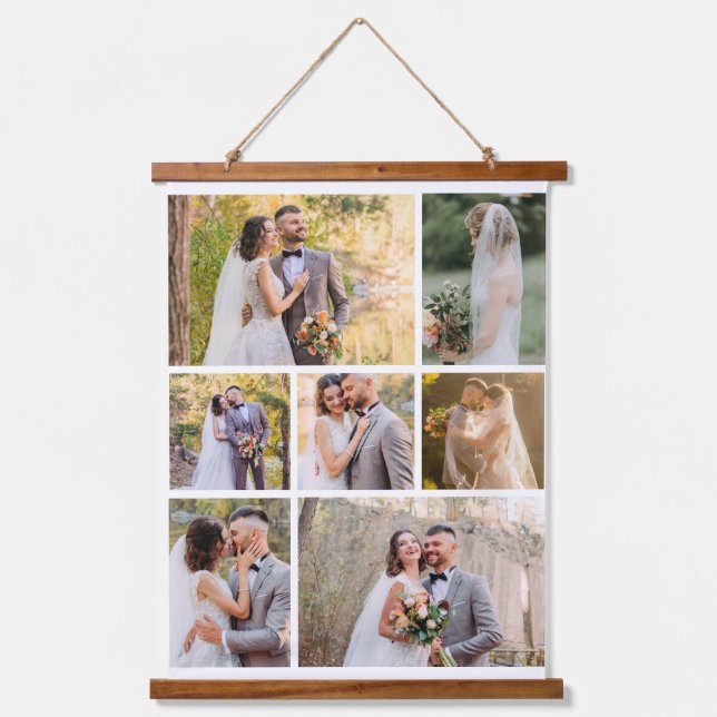 Create Your Own 7 Photo Wedding Collage Hanging Tapestry (Front)