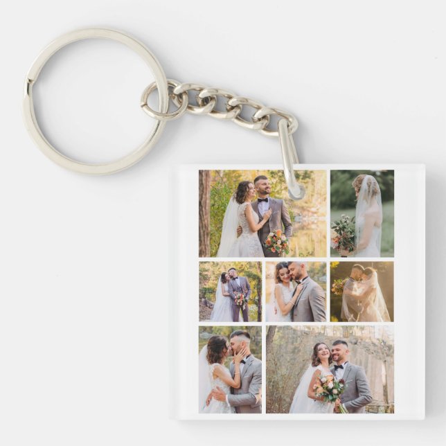 Create Your Own 7 Photo Wedding Collage Key Ring (Front)