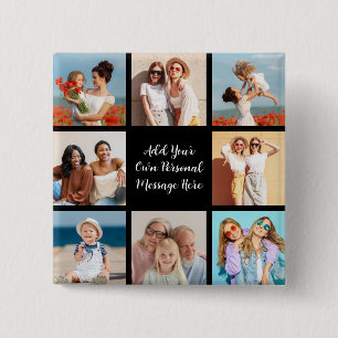 Create Your Own 8 Photo Collage Add Your Greeting 15 Cm Square Badge