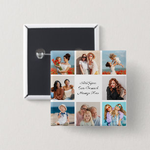 Create Your Own 8 Photo Collage Add Your Greeting 15 Cm Square Badge