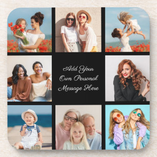 Create Your Own 8 Photo Collage Add Your Greeting Coaster
