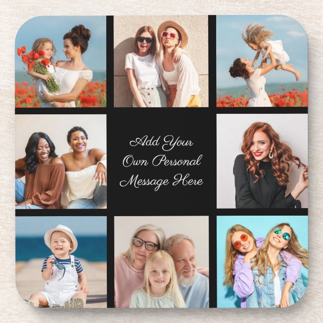 Create Your Own 8 Photo Collage Add Your Greeting Coaster (Front)