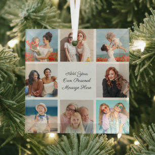 Create Your Own 8 Photo Collage Add Your Greeting Glass Tree Decoration
