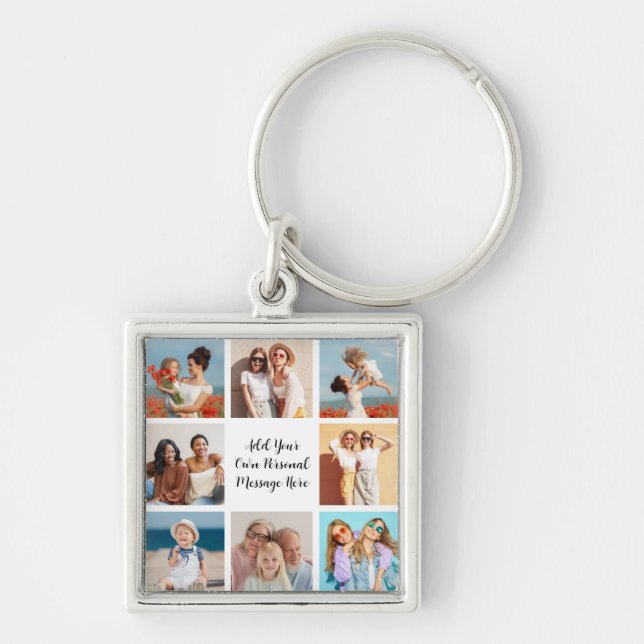 Create Your Own 8 Photo Collage Add Your Greeting Key Ring (Front)