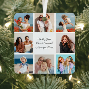 Create Your Own 8 Photo Collage Add Your Greeting Metal Tree Decoration