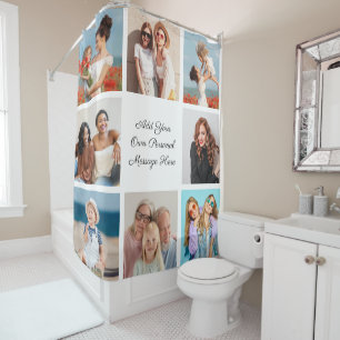Create Your Own 8 Photo Collage Add Your Greeting Shower Curtain