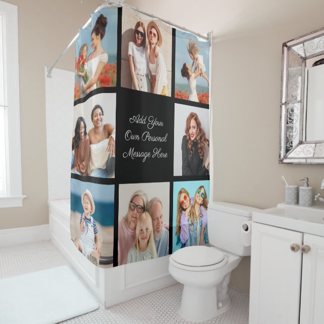 Create Your Own 8 Photo Collage Add Your Greeting Shower Curtain (In Situ)