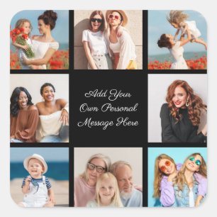 Create Your Own 8 Photo Collage Add Your Greeting Square Sticker