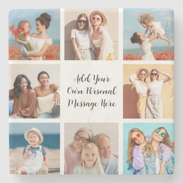 Create Your Own 8 Photo Collage Add Your Greeting Stone Coaster (Front)