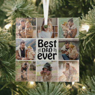 Create Your Own 8 Photo Collage Best Dad Ever Glass Tree Decoration