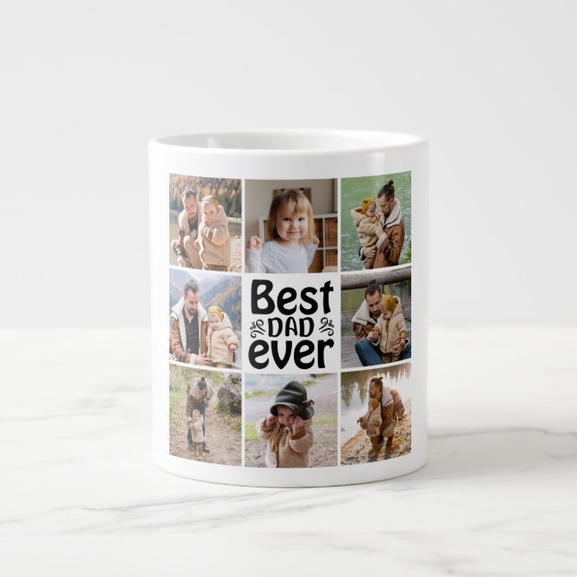 Create Your Own 8 Photo Collage Best Dad Ever Large Coffee Mug (Front)