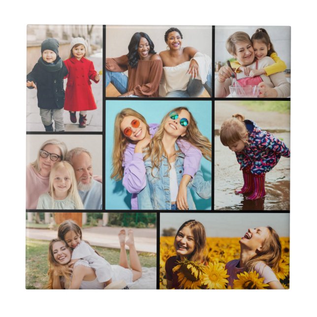 Create Your Own 8 Photo Collage Ceramic Tile (Front)