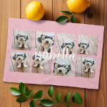 Create Your Own 8 Photo Collage Custom Name Pink Tea Towel<br><div class="desc">A great way to display your square photos from your online account.  A girly yet sophisticated design.</div>