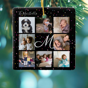 Create Your Own 8 Photo Collage Family Monogram Ceramic Ornament