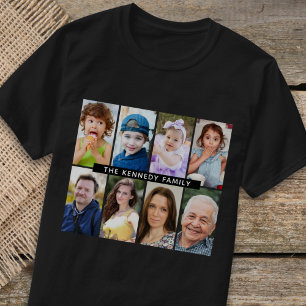 Create Your Own 8 Photo Collage Family Name  Black T-Shirt