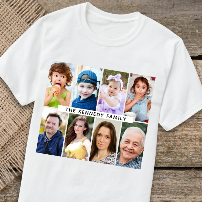 Create Your Own 8 Photo Collage Family Name   T-Shirt (Creator Uploaded)