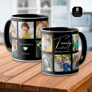Create Your Own 8 Photo Collage Family Quote Black Mug