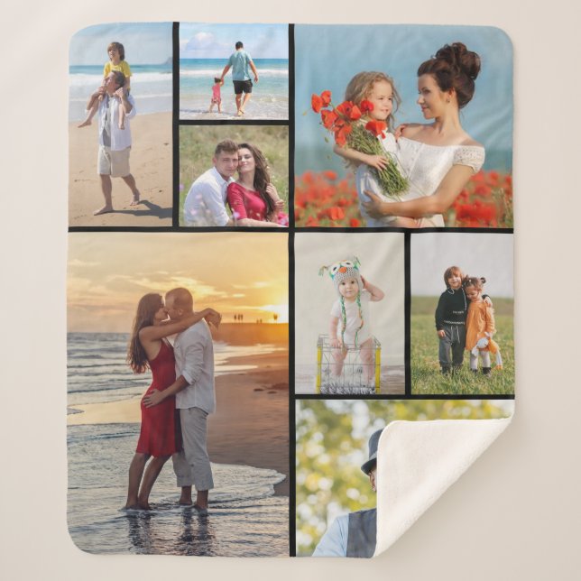 Create Your Own 8 Photo Collage Sherpa Blanket (Front)