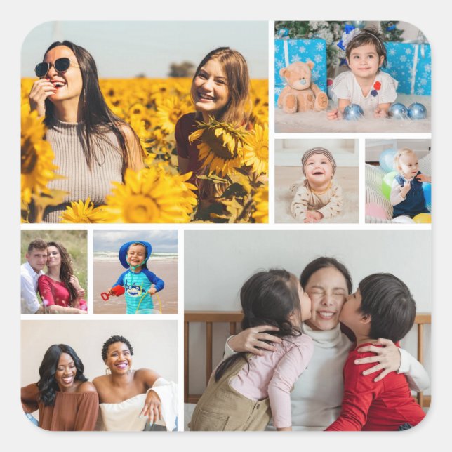 Create Your Own 8 Photo Collage Square Sticker (Front)