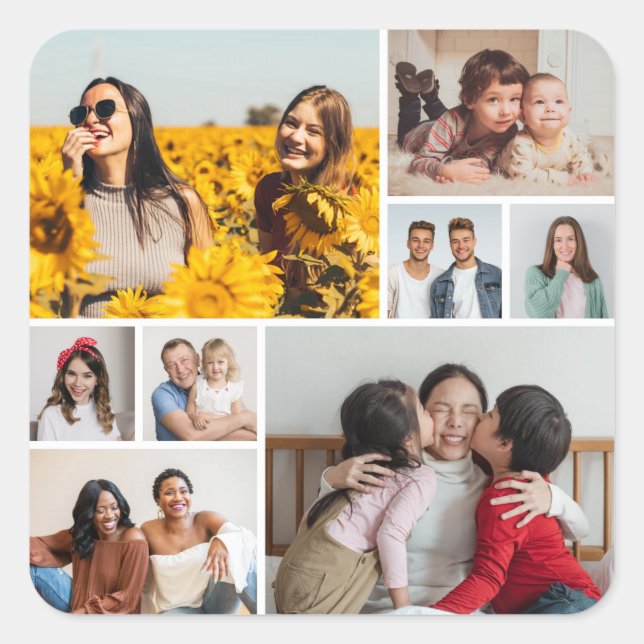Create Your Own 8 Photo Collage Square Sticker (Front)