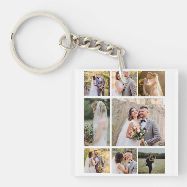 Create Your Own 8 Photo Wedding Collage Key Ring (Front)