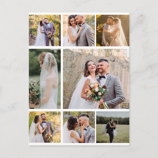 Create Your Own 8 Photo Wedding Collage Postcard (Front)