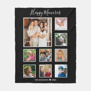 Create Your Own 9 Family Photo Collage Black Fleece Blanket