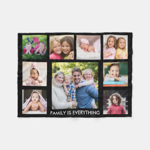 Create Your Own 9 Family Photo Collage Black Fleece Blanket
